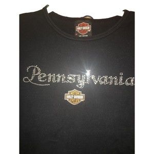 Harley Davidson Shirt Womens Sz M Black Motorcycle Rhinestones Pennsylvania